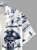 Skull Pirate Sailboat Octopus Lighthouse Print Hawaii Cruise Button Pocket Shirt For Men - Blanc 3XL
