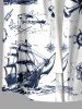 Skull Pirate Sailboat Octopus Lighthouse Print Hawaii Cruise Button Pocket Shirt For Men - Blanc 3XL