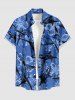 Chemise hawaïenne pour homme à imprimé fleurs, feuilles et requins, avec boutons et poche - Bleu M