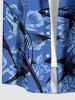 Chemise homme hawaïenne avec boutons et poche, imprimé fleurs, feuilles et requin - Bleu S