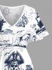Skull Pirate Sailboat Octopus Lighthouse Print Hawaii Cruise Split Pocket A Line Midi Dress - Blanc 5X
