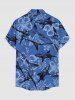 Chemise hawaïenne pour homme à imprimé fleurs, feuilles et requins, avec boutons et poche - Bleu M
