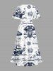 Skull Pirate Sailboat Octopus Lighthouse Print Hawaii Cruise Split Pocket A Line Midi Dress - Blanc 6X