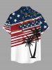 Coconut Tree Patriotic American Flag Print Hawaii Button Pocket Shirt For Men -  