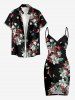 Flower Leaf Print Hawaii Convertible Beach Cover Up - Noir XS