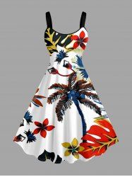 Coconut Tree Flowers Tropical Leaf Print Hawaii Tank Dress - Blanc 6X