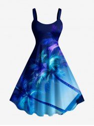 Plus Size Coconut Tree Sea Ombre Sky Print Hawaii A Line Dress - Bleu 6X
