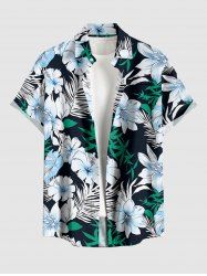 Plus Size Tropical Leaf Hibiscus Flower Print Hawaii Button Pocket Shirt For Men - Noir 6XL