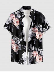Rose Flowers Leaf Print Buttons Pocket Hawaii Shirt For Men -  