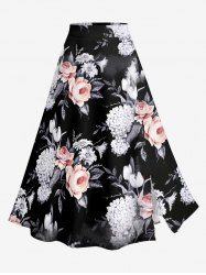 Rose Flowers Leaf Print Split Hawaii Skirt - Noir S