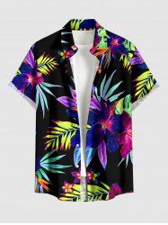 Hibiscus Flower Tropical Leaf Print Buttons Pocket Hawaii Shirt For Men - Noir 2XL