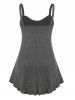 Heart Buckle Ruched Tank Top and Floral Lace Patchwork Lace-up Marled Capri Leggings Plus Size Outfit -  