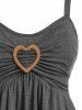 Heart Buckle Ruched Tank Top and Floral Lace Patchwork Lace-up Marled Capri Leggings Plus Size Outfit -  
