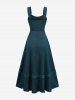 Robe trapèze unie texturée à lacets avec poches - Paon Bleu M
