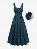 Robe trapèze unie texturée à lacets avec poches - Paon Bleu M