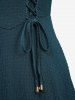 Robe trapèze unie texturée à lacets avec poches - Paon Bleu M