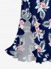 Flower Tropical Leaf Print Hawaii Ruffles Split Surplice Dress - Bleu profond XXL