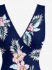 Flower Tropical Leaf Print Hawaii Ruffles Split Surplice Dress - Bleu profond XXL