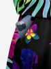 Hibiscus Flower Tropical Leaf Print Cinched Hawaii Romper - Noir M