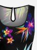 Hibiscus Flower Tropical Leaf Print Cinched Hawaii Romper - Noir M