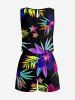 Hibiscus Flower Tropical Leaf Print Cinched Hawaii Romper - Noir M