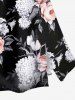 Rose Flowers Leaf Print Split Hawaii Skirt - Noir S