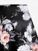 Rose Flowers Leaf Print Split Hawaii Skirt - Noir S