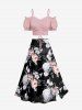 Rose Flowers Leaf Print Split Hawaii Skirt - Noir S