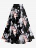 Rose Flowers Leaf Print Split Hawaii Skirt - Noir S