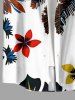 Coconut Tree Flowers Tropical Leaf Print Buttons Pocket Hawaii Shirt For Men - Blanc L