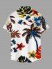Coconut Tree Flowers Tropical Leaf Print Buttons Pocket Hawaii Shirt For Men - Blanc L