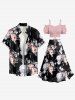 Rose Flowers Leaf Print Split Hawaii Skirt -  