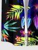 Hibiscus Flower Tropical Leaf Print Buttons Pocket Hawaii Shirt For Men - Noir XL