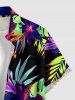 Hibiscus Flower Tropical Leaf Print Buttons Pocket Hawaii Shirt For Men - Noir XL