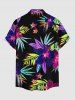Hibiscus Flower Tropical Leaf Print Buttons Pocket Hawaii Shirt For Men - Noir 2XL