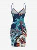 Plus Size Coconut Tree Hibiscus Flower Leaf Print Convertible Hawaii Beach Cover - Cadetblue 3X