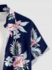 Flower Tropical Leaf Print Buttons Pocket Hawaii Shirt For Men - Bleu profond L