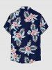 Flower Tropical Leaf Print Buttons Pocket Hawaii Shirt For Men - Bleu profond L