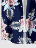 Flower Tropical Leaf Print Buttons Pocket Hawaii Shirt For Men - Bleu profond L