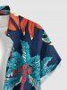 Plus Size Coconut Tree Hibiscus Flower Leaf Print Buttons Pocket Hawaii Shirt For Men - Cadetblue 2XL