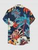 Plus Size Coconut Tree Hibiscus Flower Leaf Print Buttons Pocket Hawaii Shirt For Men - Cadetblue 2XL