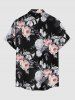 Rose Flowers Leaf Print Buttons Pocket Hawaii Shirt For Men -  