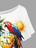 Plus Size Coconut Tree Hibiscus Flower Parrot Clock Print Hawaii T-shirt -  