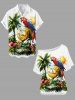 Plus Size Coconut Tree Hibiscus Flower Parrot Clock Print Hawaii T-shirt -  
