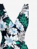 Tropical Leaf Hibiscus Flower Print Hawaii Ruffles Split Dress -  