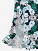 Tropical Leaf Hibiscus Flower Print Hawaii Ruffles Split Dress -  