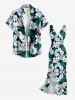 Tropical Leaf Hibiscus Flower Print Hawaii Ruffles Split Dress -  