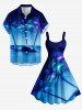 Plus Size Coconut Tree Sea Ombre Sky Print Hawaii A Line Dress - Bleu 6X