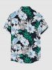 Plus Size Tropical Leaf Hibiscus Flower Print Hawaii Button Pocket Shirt For Men - Noir 6XL