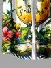 Plus Size Coconut Tree Hibiscus Flower Parrot Clock Print Hawaii Button Pocket Shirt For Men - Blanc L